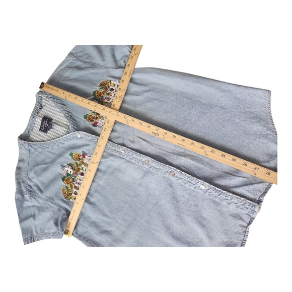 Vintage Quizz Again New York Embroidered Denim Shirt Women’s Size M Sunflower - Picture 6 of 7